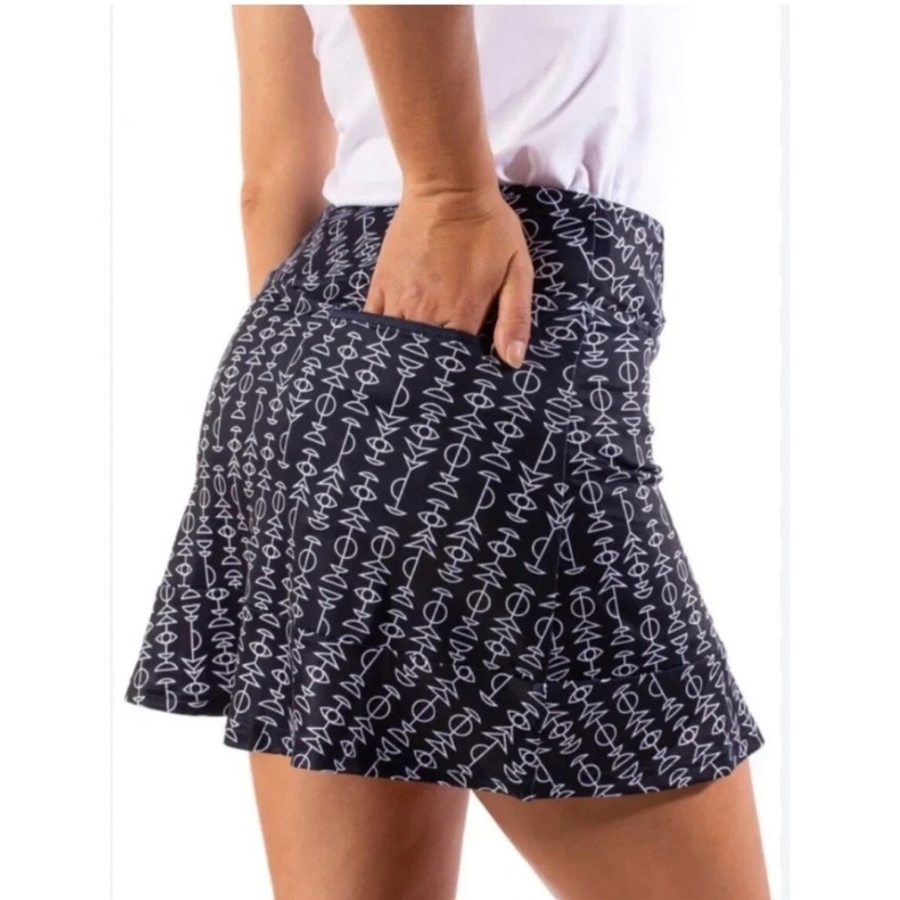 Golftini Pull-On Skort ZODIAC Skirt Blue Ruffle XS Golf Tennis Pickleball $120